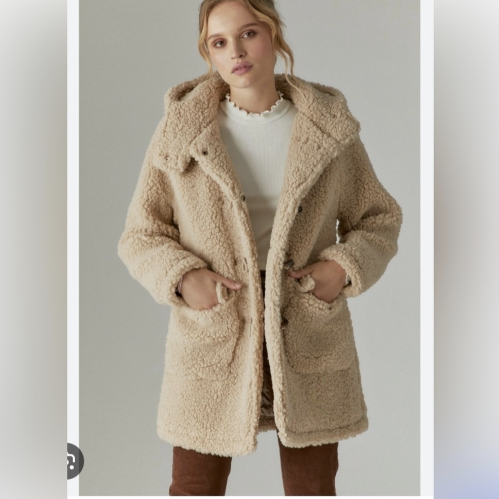 Lucky Brand Shearling Toggle Teddy Faux Fur Sherpa Coat